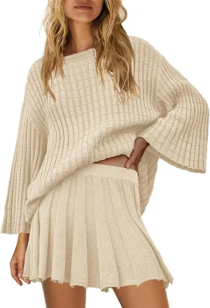 SENSERISE Womens Sweater Sets 2 Piece Outfits Long Sleeve Top and Skirts Set Loungewear Fall Clothes