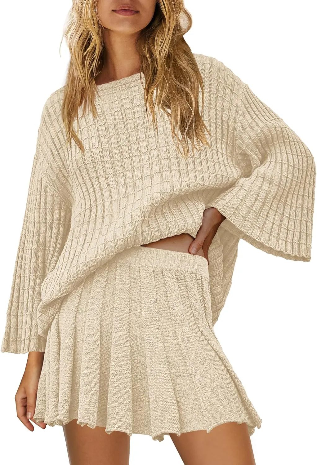 SENSERISE Womens Sweater Sets 2 Piece Outfits Long Sleeve Top and Skirts Set Loungewear Fall Clothes
