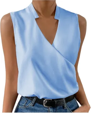 Sexy Tank Tops for Women V Neck Dressy Casual Blouses Sleeveless Cross Wrap Shirts Summer Trendy Business Work Tops