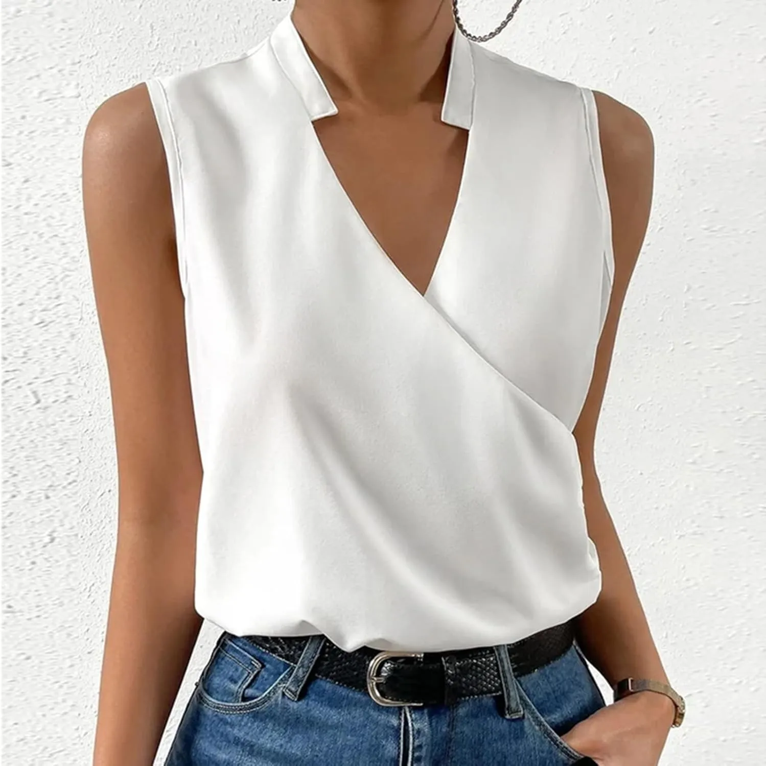 Sexy Tank Tops for Women V Neck Dressy Casual Blouses Sleeveless Cross Wrap Shirts Summer Trendy Business Work Tops