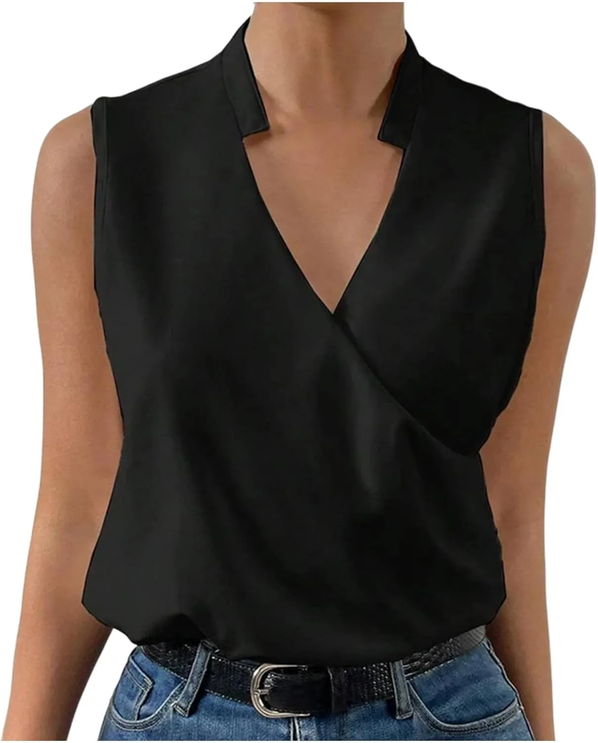 Sexy Tank Tops for Women V Neck Dressy Casual Blouses Sleeveless Cross Wrap Shirts Summer Trendy Business Work Tops