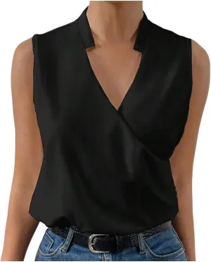 Sexy Tank Tops for Women V Neck Dressy Casual Blouses Sleeveless Cross Wrap Shirts Summer Trendy Business Work Tops