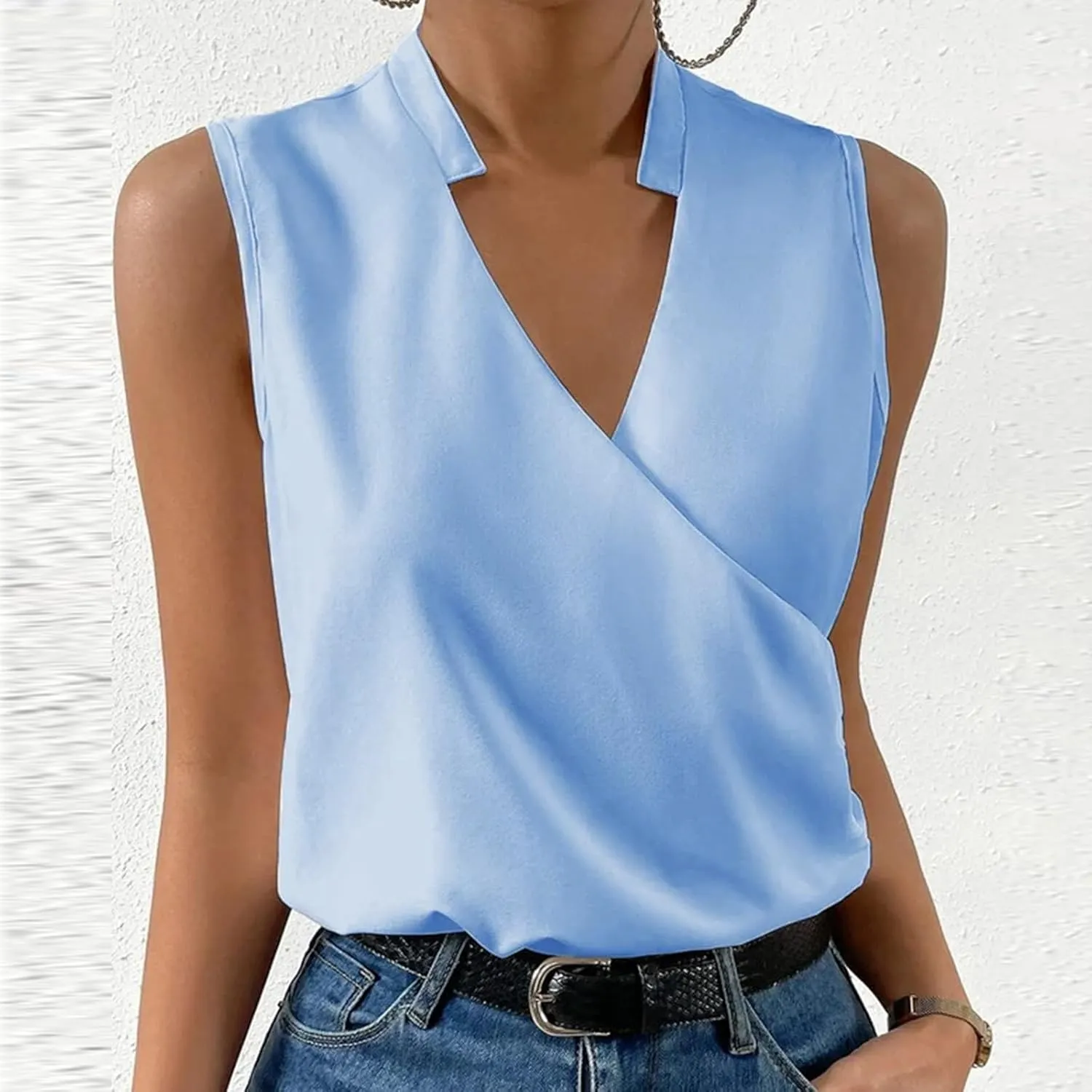 Sexy Tank Tops for Women V Neck Dressy Casual Blouses Sleeveless Cross Wrap Shirts Summer Trendy Business Work Tops