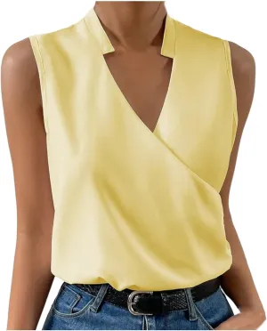 Sexy Tank Tops for Women V Neck Dressy Casual Blouses Sleeveless Cross Wrap Shirts Summer Trendy Business Work Tops
