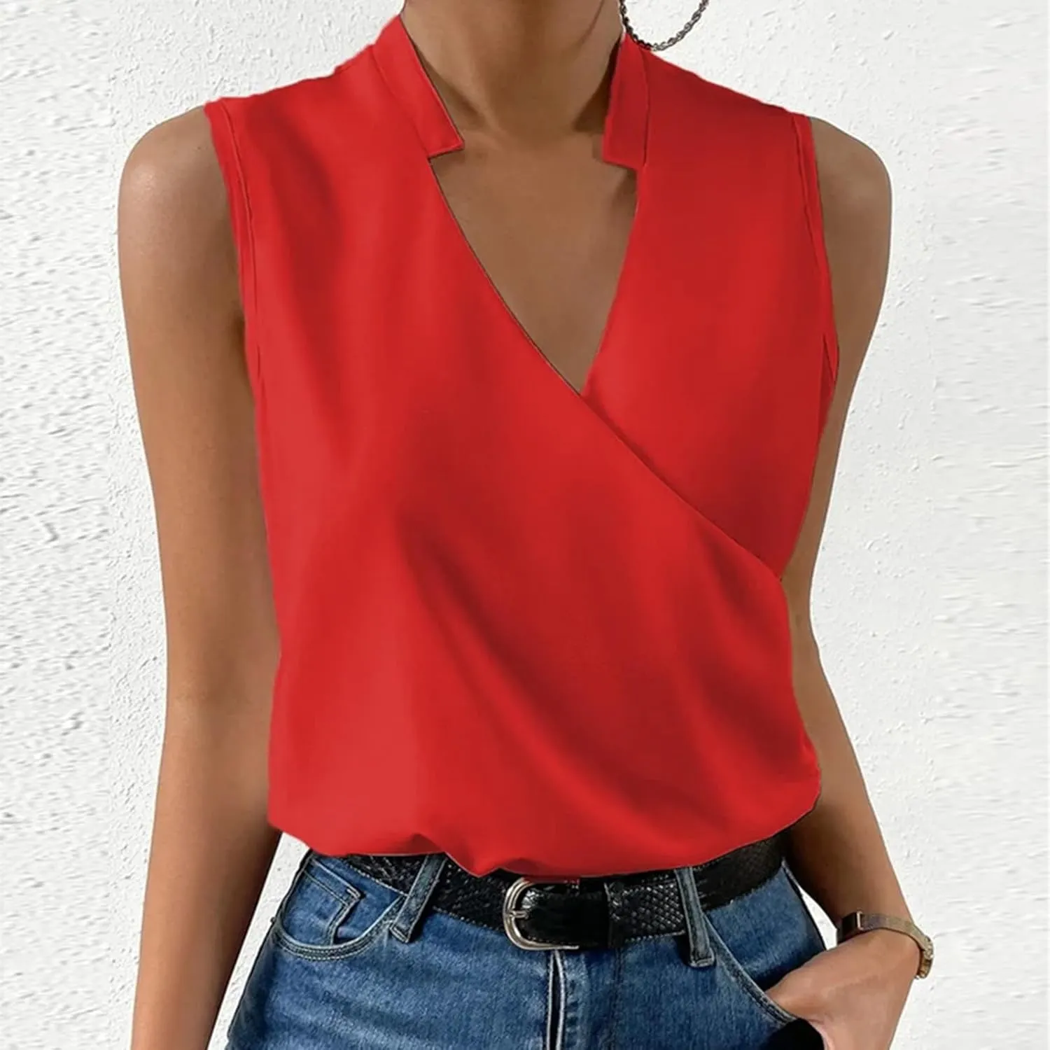 Sexy Tank Tops for Women V Neck Dressy Casual Blouses Sleeveless Cross Wrap Shirts Summer Trendy Business Work Tops