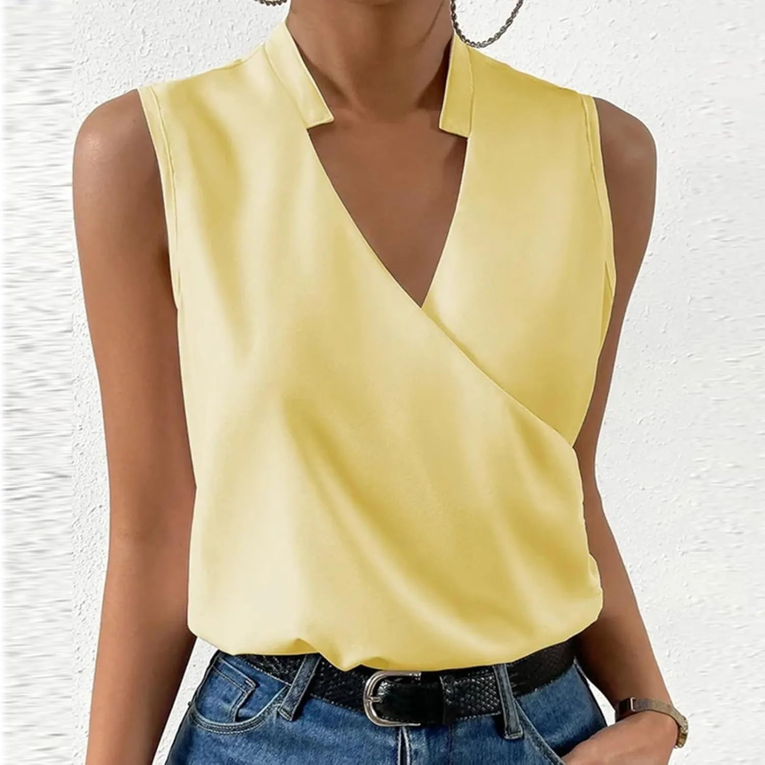 Sexy Tank Tops for Women V Neck Dressy Casual Blouses Sleeveless Cross Wrap Shirts Summer Trendy Business Work Tops