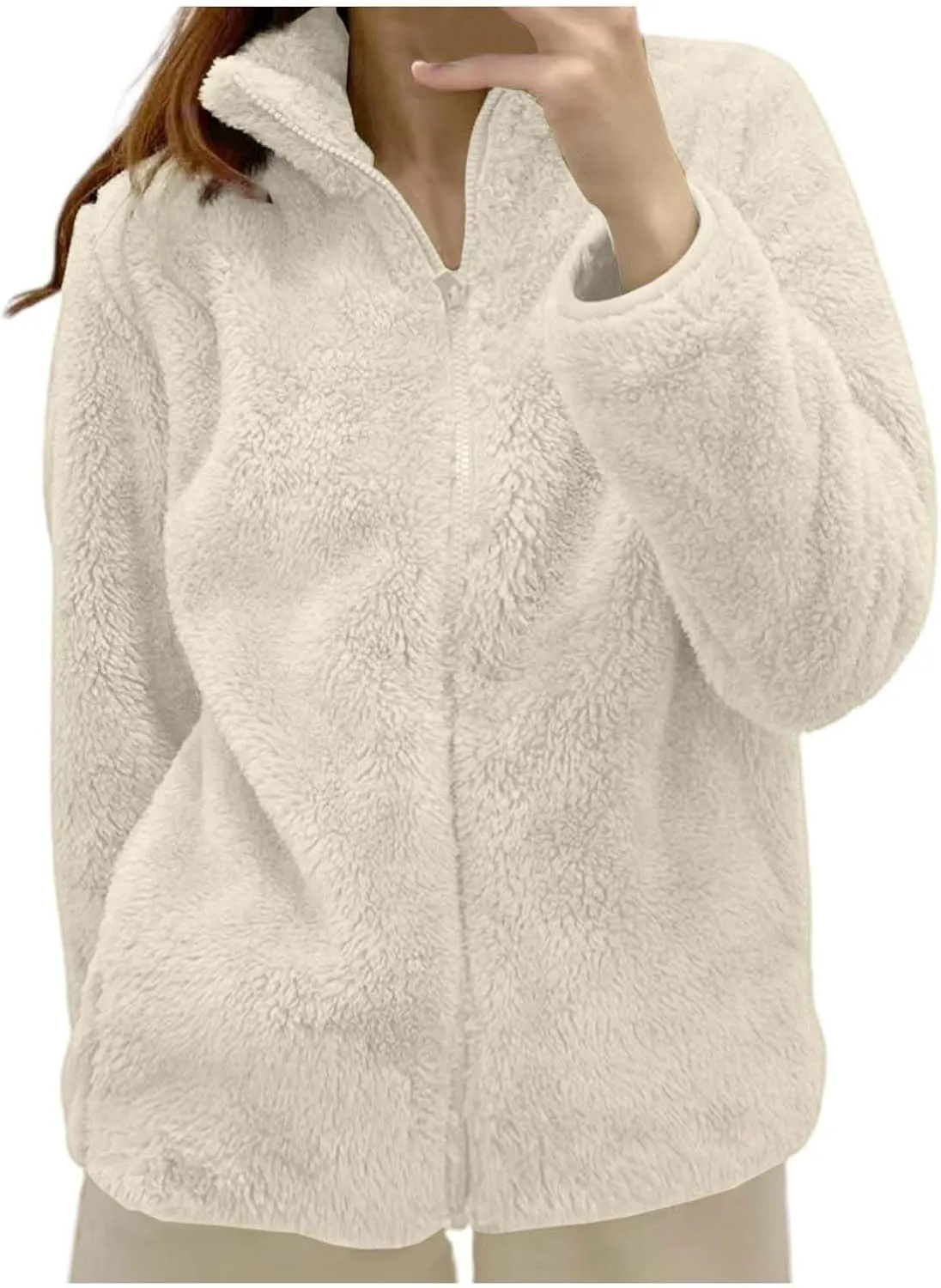 Sherpa Cardigan Sweaters for Women Fuzzy Fleece Full Zip Warm Lightweight Jackets Long Sleeve Plus Size Winter Coat