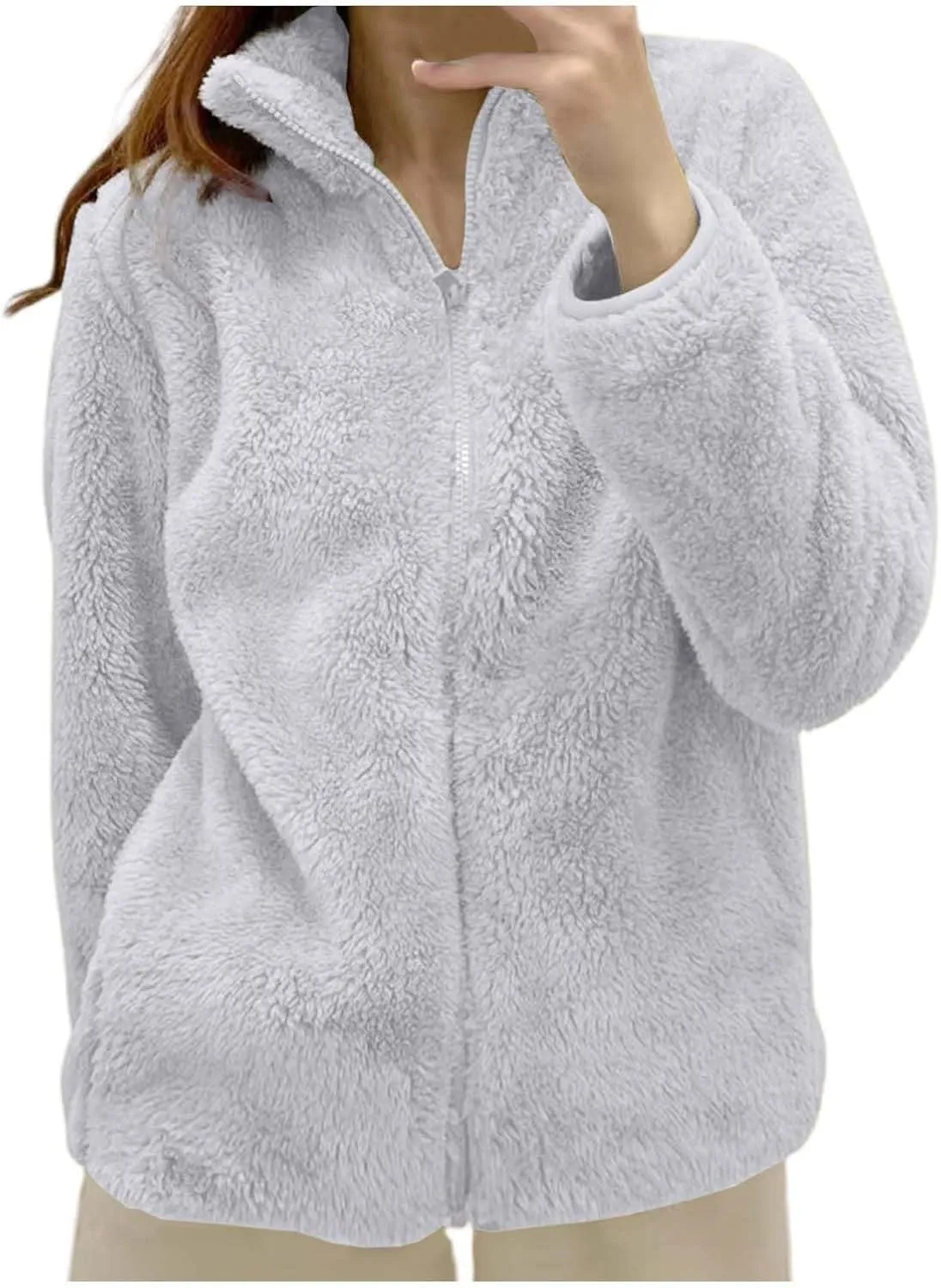Sherpa Cardigan Sweaters for Women Fuzzy Fleece Full Zip Warm Lightweight Jackets Long Sleeve Plus Size Winter Coat