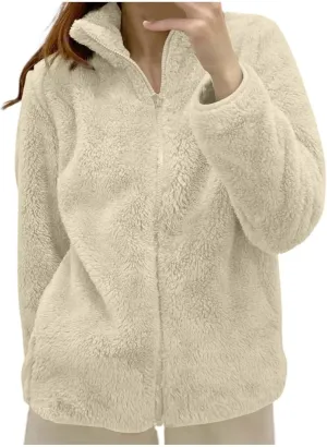 Sherpa Cardigan Sweaters for Women Fuzzy Fleece Full Zip Warm Lightweight Jackets Long Sleeve Plus Size Winter Coat
