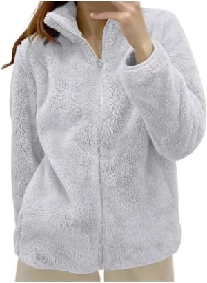 Sherpa Cardigan Sweaters for Women Fuzzy Fleece Full Zip Warm Lightweight Jackets Long Sleeve Plus Size Winter Coat
