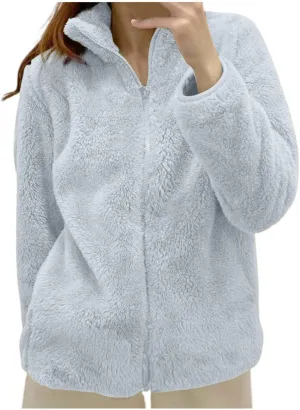 Sherpa Cardigan Sweaters for Women Fuzzy Fleece Full Zip Warm Lightweight Jackets Long Sleeve Plus Size Winter Coat