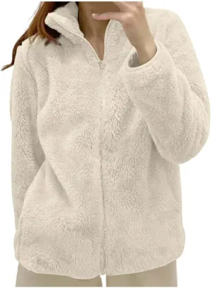 Sherpa Cardigan Sweaters for Women Fuzzy Fleece Full Zip Warm Lightweight Jackets Long Sleeve Plus Size Winter Coat