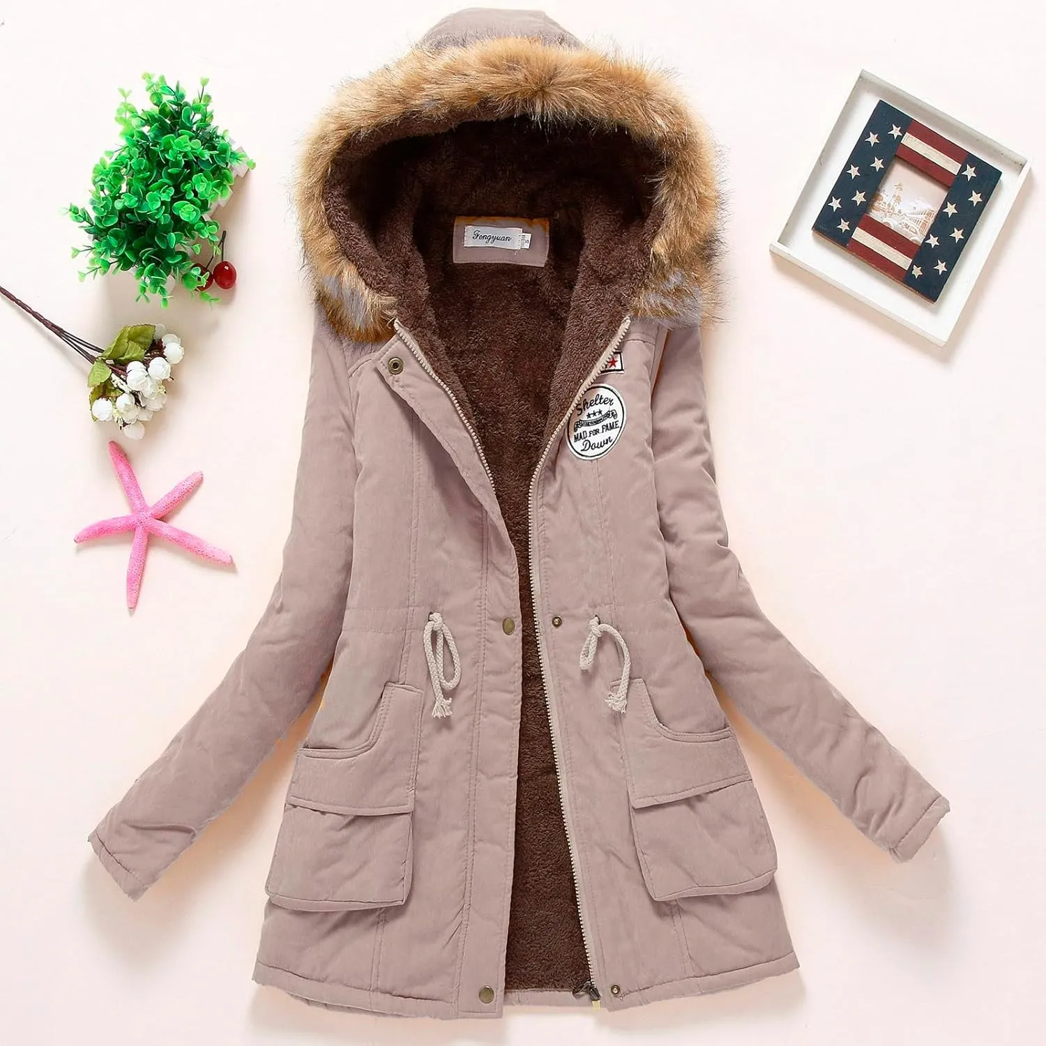 Sherpa Fleece Lined Jacket for Women 2024 Winter Warm Mid-Length Long Sleeve Jacket Loose Fit Zip Up Open Front Coat