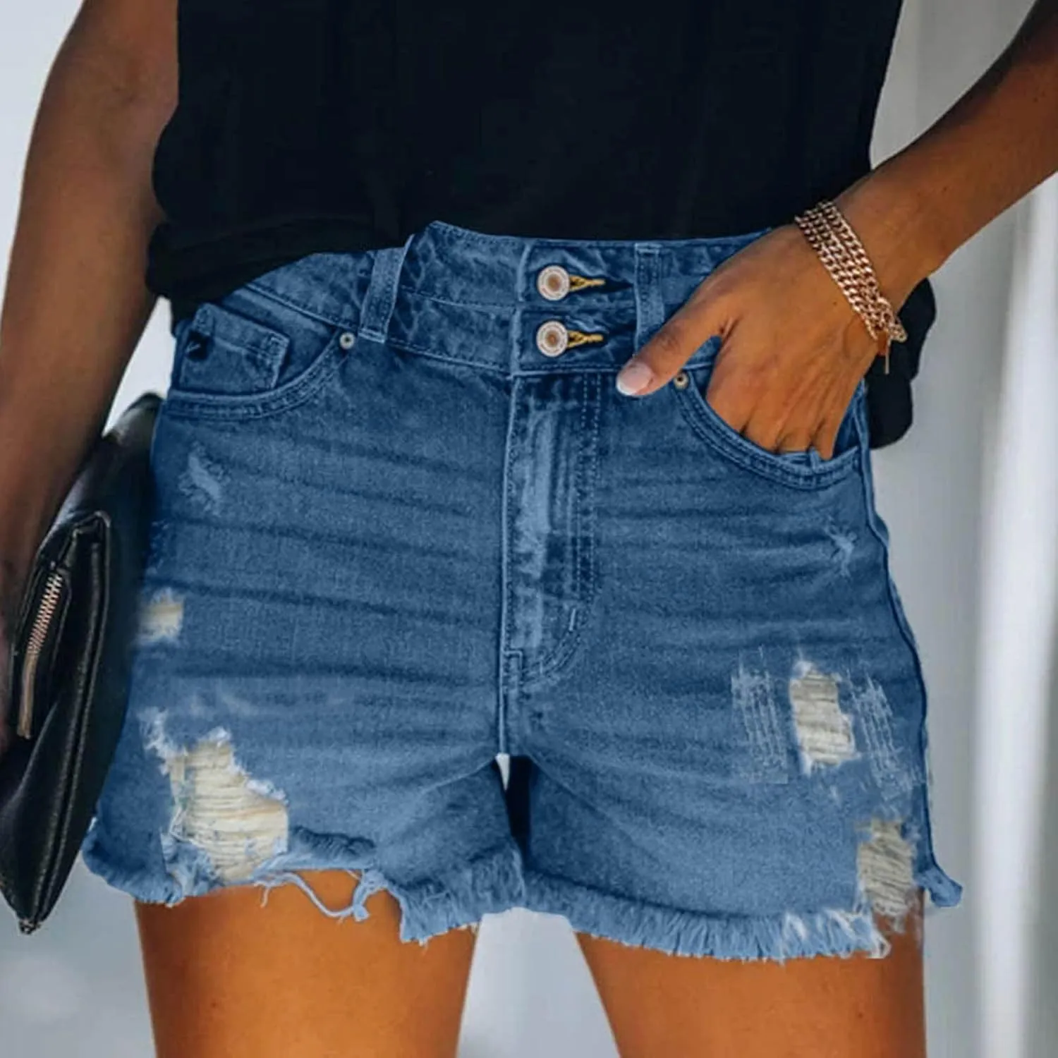 Short Jeans For Women Stretch Shorts Denim Plus Size Denim Shorts High Waisted Ripped Distressed Shorts For Summer