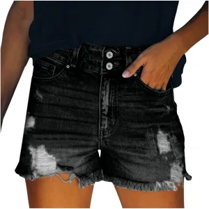 Short Jeans For Women Stretch Shorts Denim Plus Size Denim Shorts High Waisted Ripped Distressed Shorts For Summer