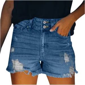 Short Jeans For Women Stretch Shorts Denim Plus Size Denim Shorts High Waisted Ripped Distressed Shorts For Summer