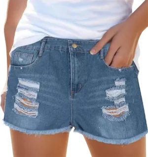 Short Jeans For Women Stretch Shorts Denim Plus Size Denim Shorts High Waisted Ripped Distressed Shorts For Summer