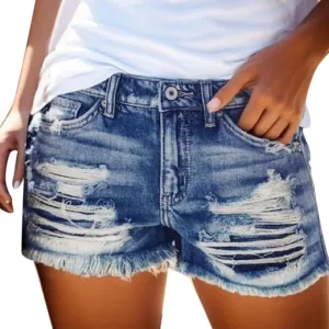 Short Jeans For Women Stretch Shorts Denim Plus Size Denim Shorts High Waisted Ripped Distressed Shorts For Summer