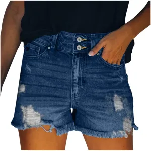 Short Jeans For Women Stretch Shorts Denim Plus Size Denim Shorts High Waisted Ripped Distressed Shorts For Summer