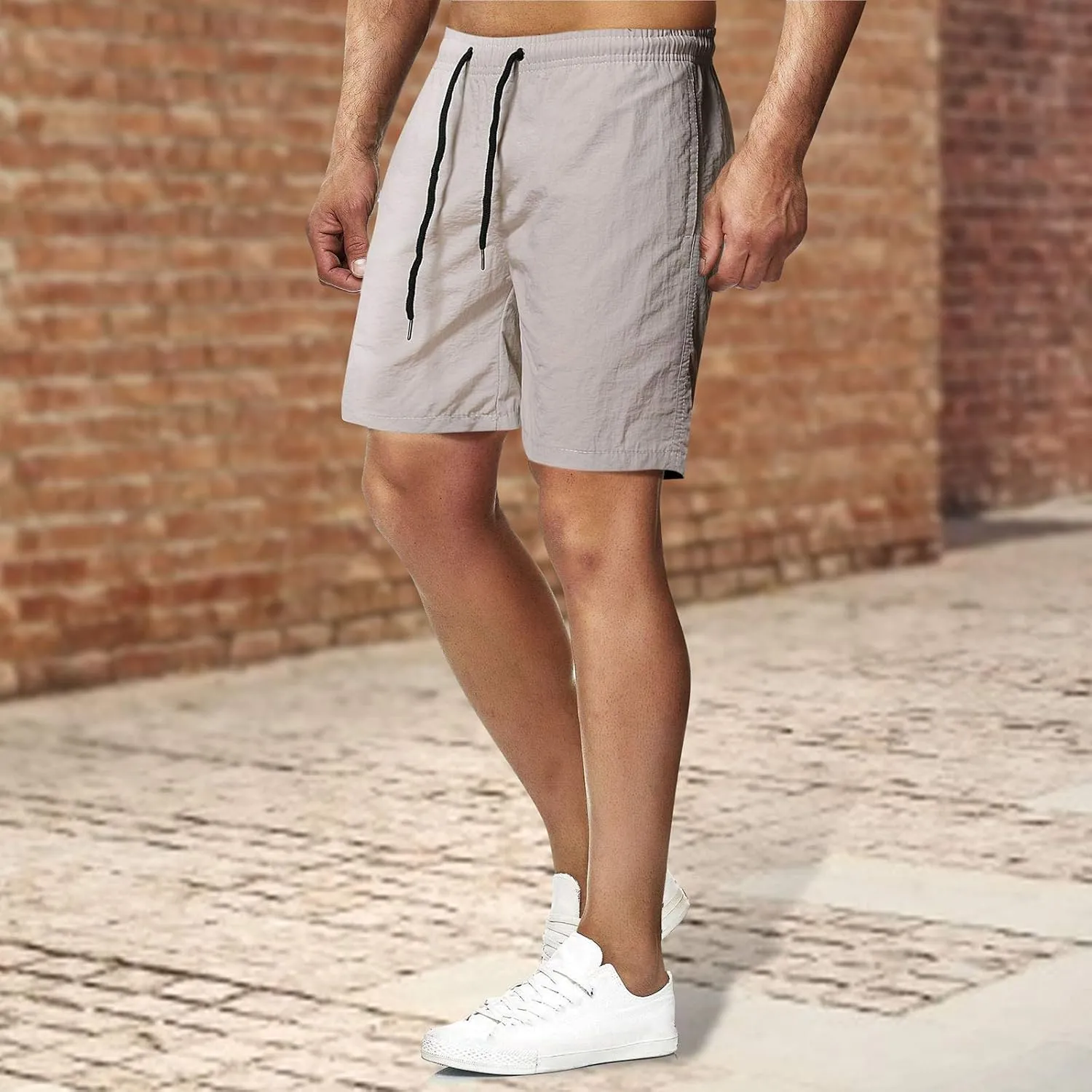 Shorts for Men Casual Quick Dry Expandable Waist Drawstring Walk Summer Classic-Fit Beach Sports Fitness Shorts