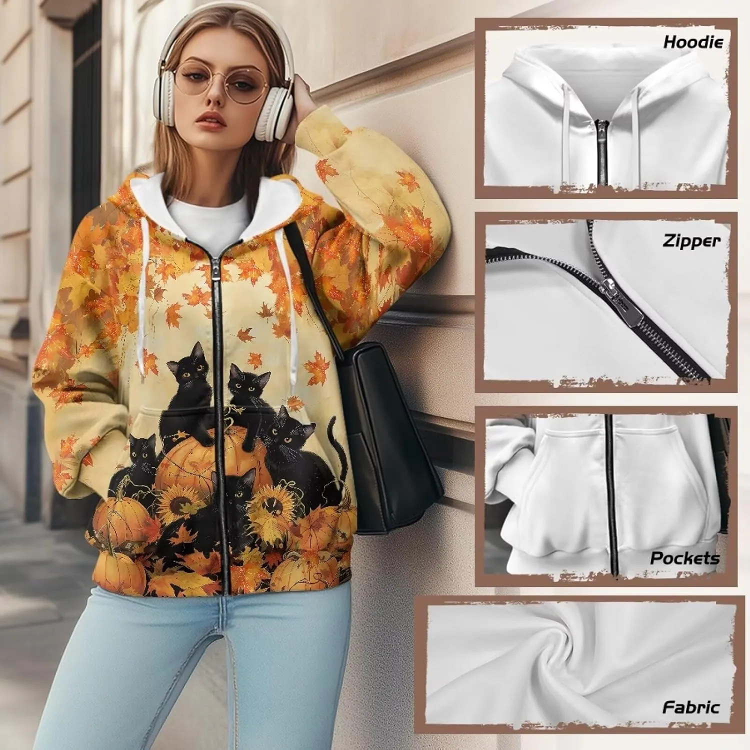 Showudesigns Hoodie for Women Zip Up Jackets Plus Size XS-XL Fashion Sweatshirts Activewear
