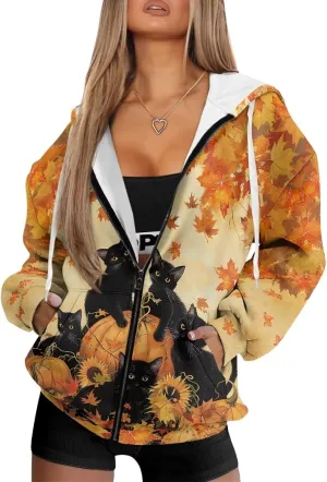 Showudesigns Hoodie for Women Zip Up Jackets Plus Size XS-XL Fashion Sweatshirts Activewear