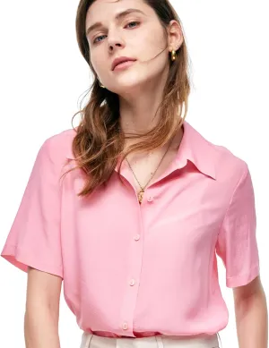 Silk Blouse for Women Button Down Shirts: Women's Short Sleeve Elegant Shirt 100% Pure Silk Casual Tops Summer Luxury Blouses