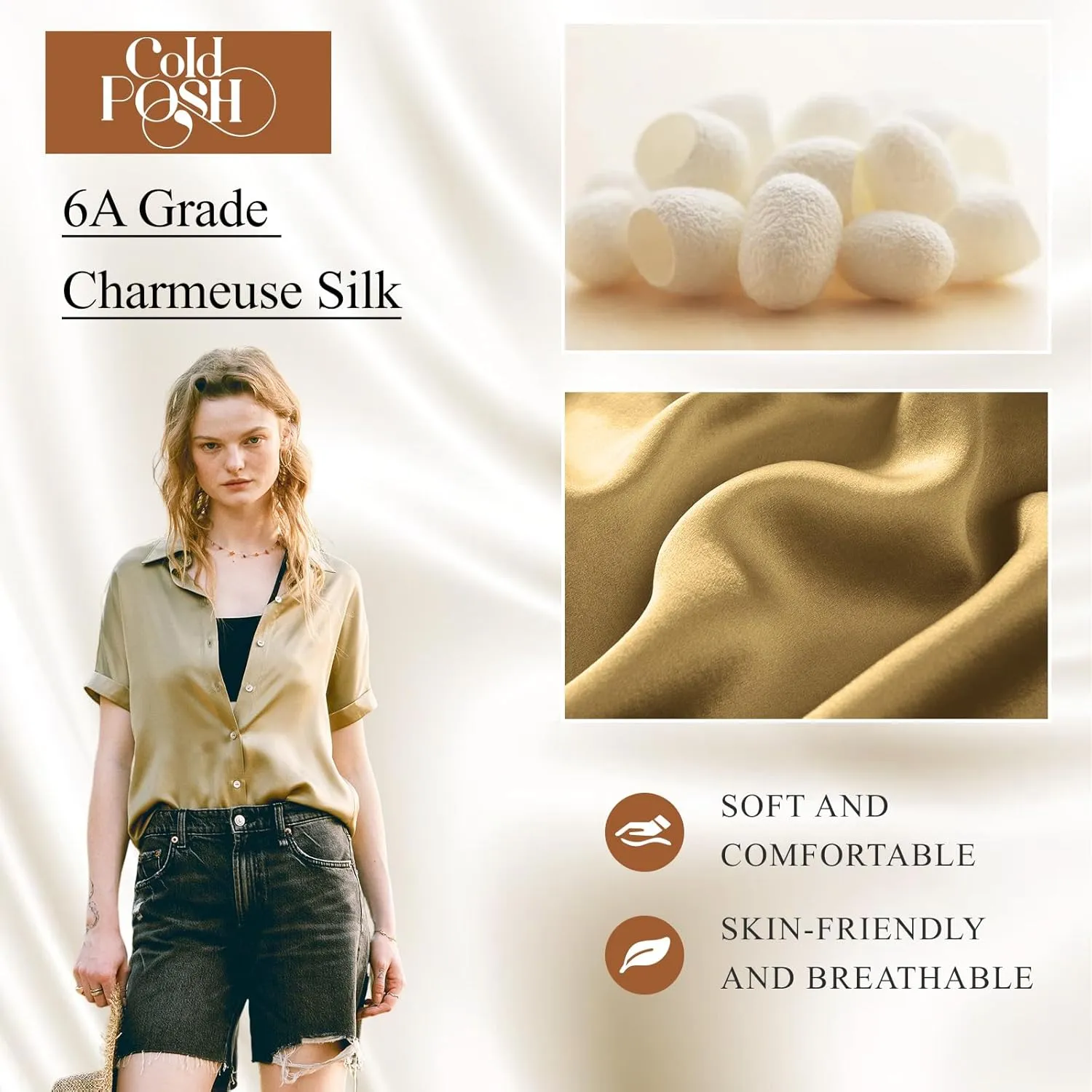 Silk Blouse for Women Button Down Shirts: Women's Short Sleeve Elegant Shirt 100% Pure Silk Casual Tops Summer Luxury Blouses