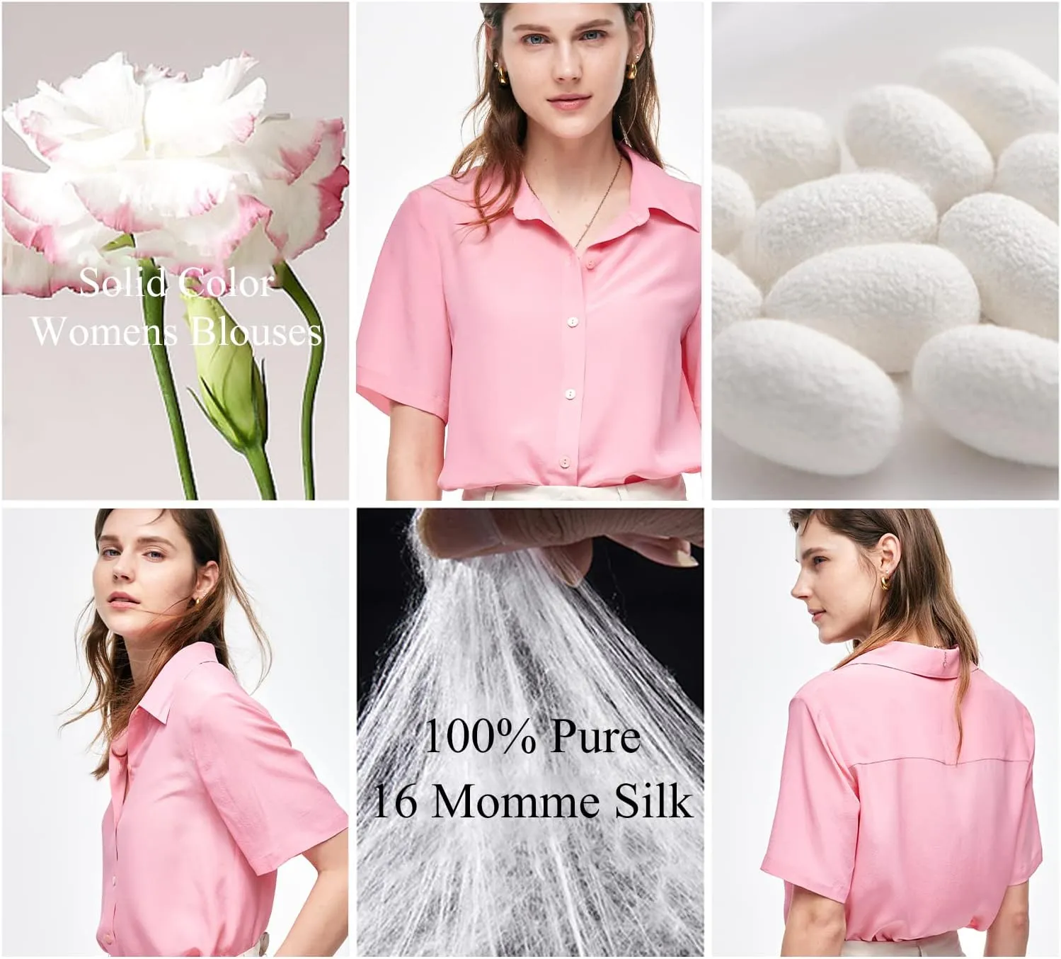 Silk Blouse for Women Button Down Shirts: Women's Short Sleeve Elegant Shirt 100% Pure Silk Casual Tops Summer Luxury Blouses