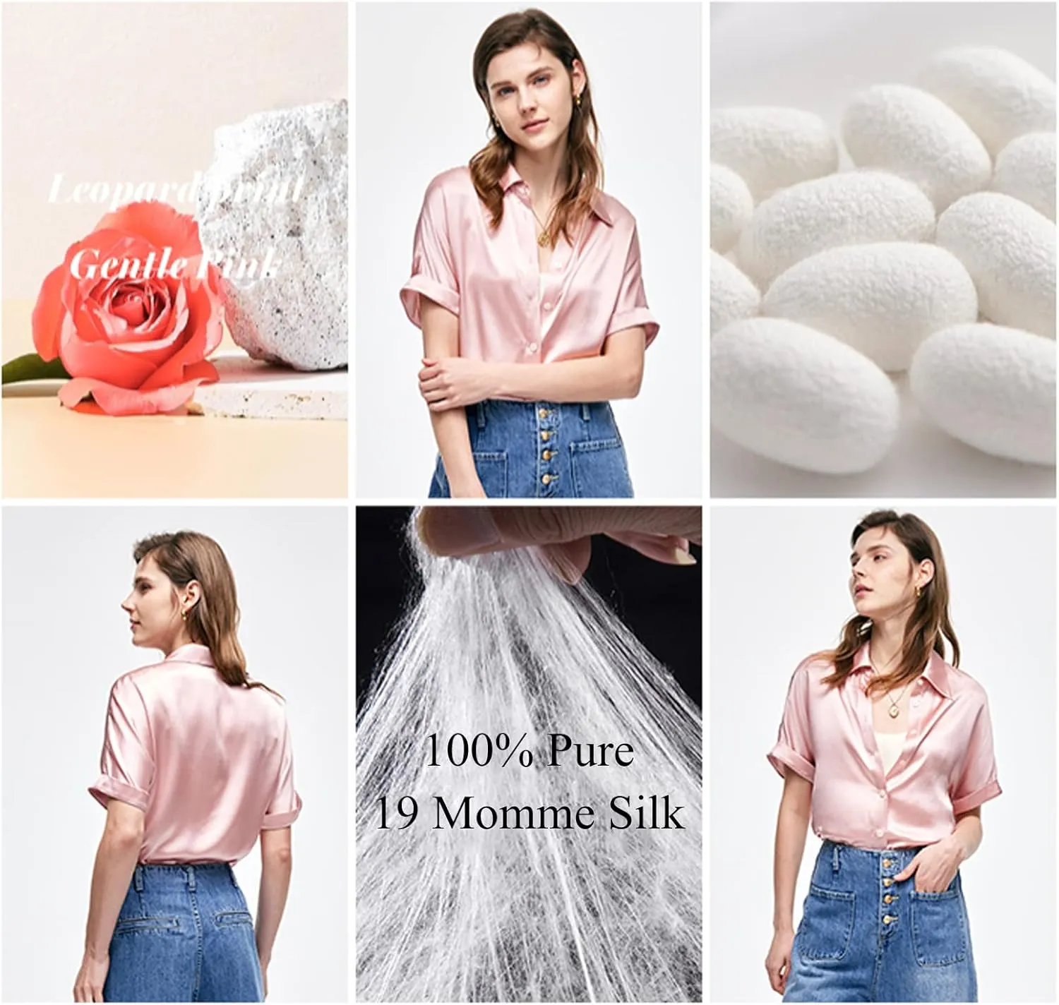 Silk Blouse for Women Button Down Shirts: Women's Short Sleeve Elegant Shirt 100% Pure Silk Casual Tops Summer Luxury Blouses