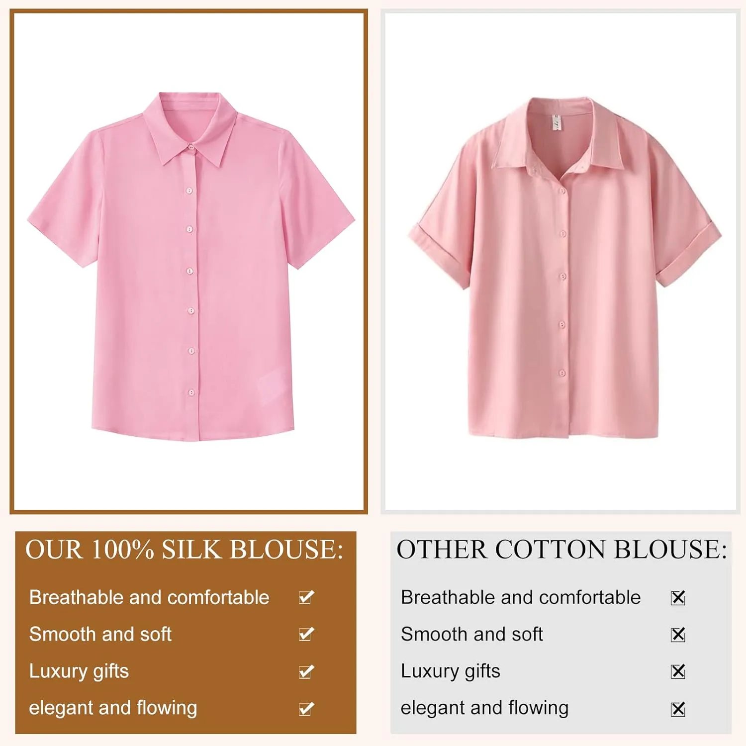 Silk Blouse for Women Button Down Shirts: Women's Short Sleeve Elegant Shirt 100% Pure Silk Casual Tops Summer Luxury Blouses