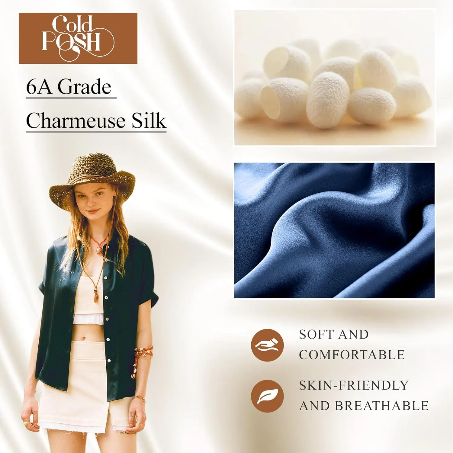 Silk Blouse for Women Button Down Shirts: Women's Short Sleeve Elegant Shirt 100% Pure Silk Casual Tops Summer Luxury Blouses