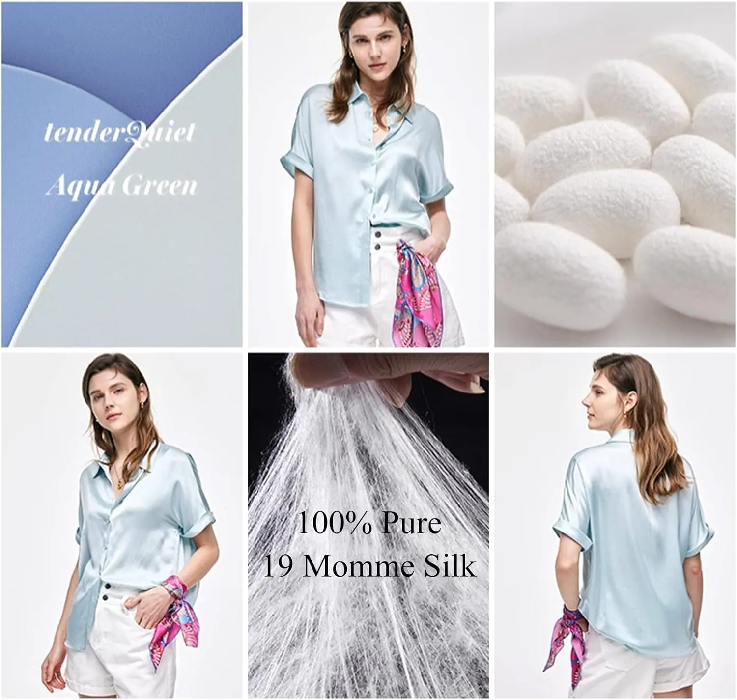 Silk Blouse for Women Button Down Shirts: Women's Short Sleeve Elegant Shirt 100% Pure Silk Casual Tops Summer Luxury Blouses