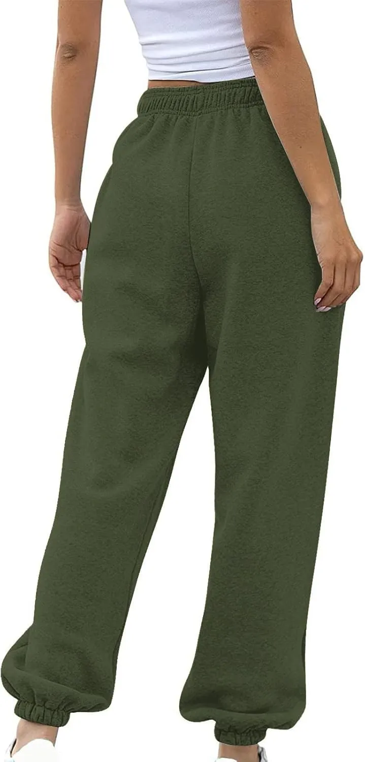 SMIDOW Womens Pockets High Waisted Sweatpants Workout Active Joggers Pants Baggy Drawstring Lounge Bottoms Trousers