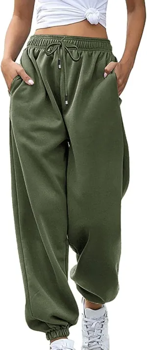 SMIDOW Womens Pockets High Waisted Sweatpants Workout Active Joggers Pants Baggy Drawstring Lounge Bottoms Trousers