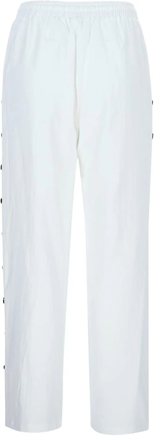 Striped Linen Capri Pants Women Side Button Elastic Waist Gauze Pants Lightweight Summer Beach Cropped Trousers 2025