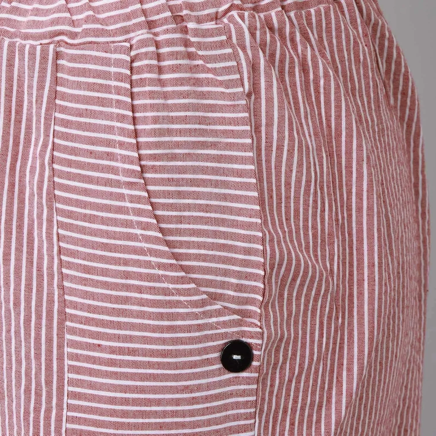 Striped Linen Pants Women Side Button Elastic Waist Capri Gauze Pants Lightweight Summer Beach Cropped Trousers 2025