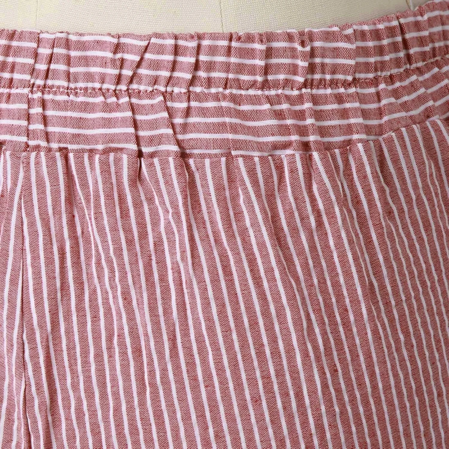 Striped Linen Pants Women Side Button Elastic Waist Capri Gauze Pants Lightweight Summer Beach Cropped Trousers 2025