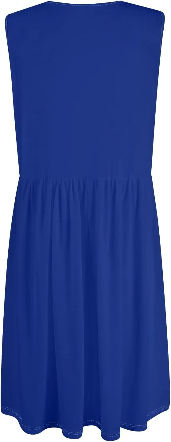 Summer Dresses for Women Sleeveless Solid Tank Casual Loose Fit Button Down A-Line Knee Length Sundress with Pockets