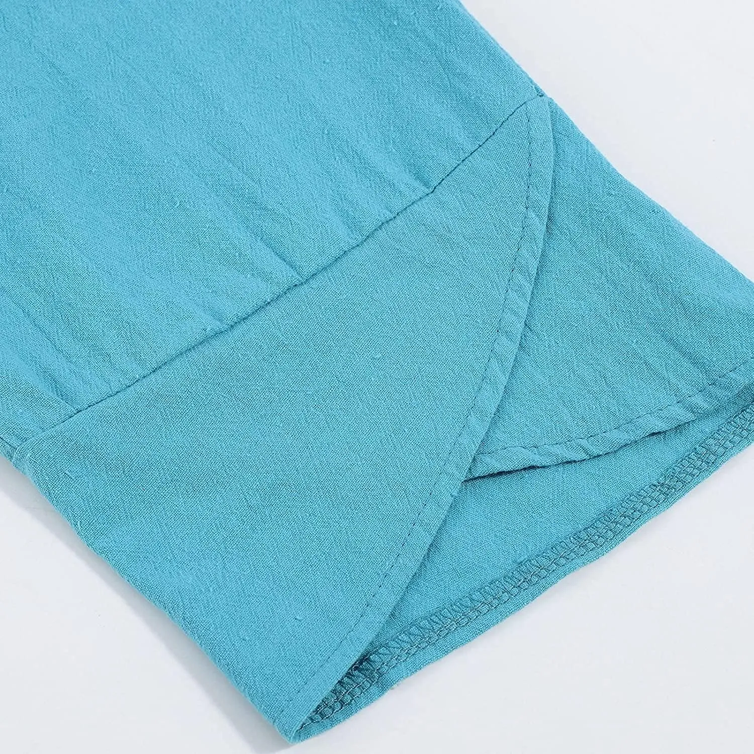 Summer Pants for Women Casual Pockets Cotton Linen Wide Leg Drawstring Elastic Waist Capris Crop Pants