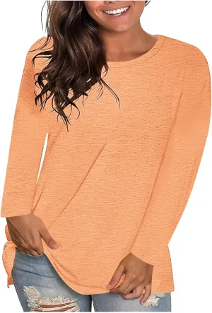 Summer Shirts for Women Trendy Casual Short Sleeve Shirts Crewneck Solid Color T Shirt Plus Size Loose Fit Tops