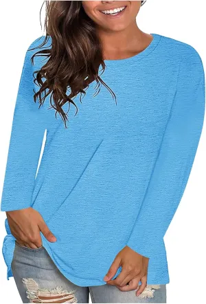Summer Shirts for Women Trendy Casual Short Sleeve Shirts Crewneck Solid Color T Shirt Plus Size Loose Fit Tops