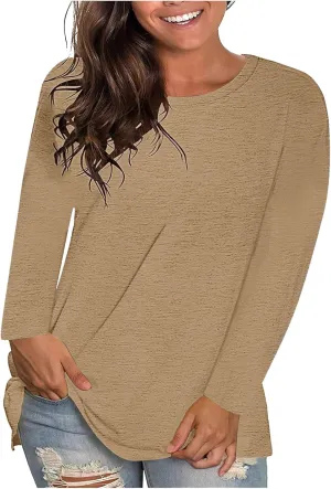 Summer Shirts for Women Trendy Casual Short Sleeve Shirts Crewneck Solid Color T Shirt Plus Size Loose Fit Tops