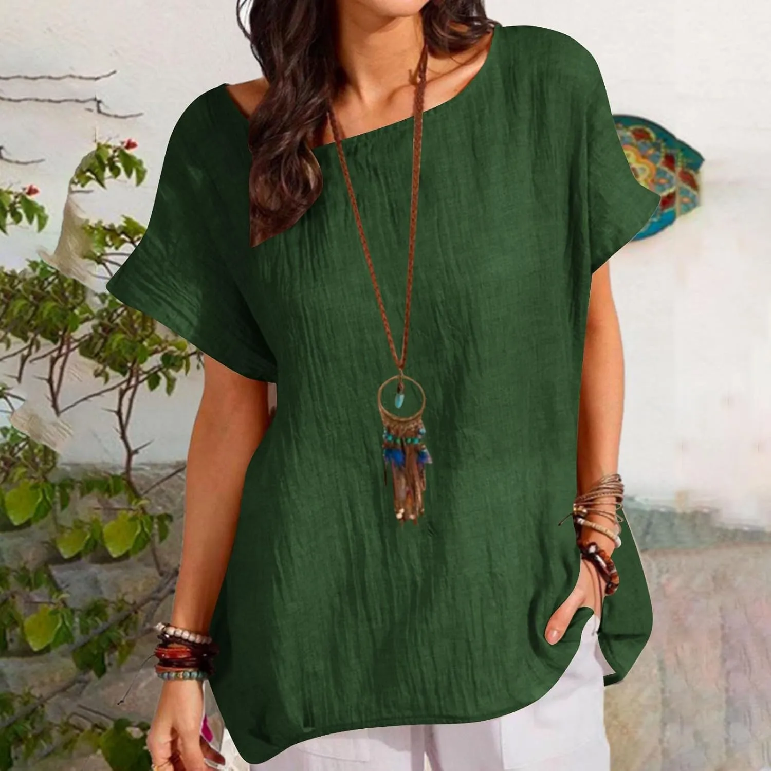 Summer Tops for Women Short Sleeve Crewneck T Shirts Casual Loose Plain Blouse Tees
