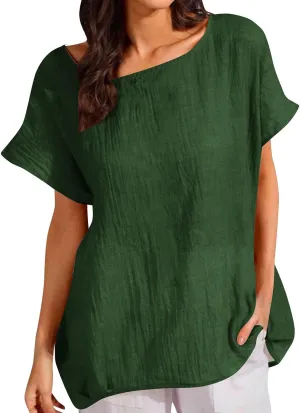 Summer Tops for Women Short Sleeve Crewneck T Shirts Casual Loose Plain Blouse Tees