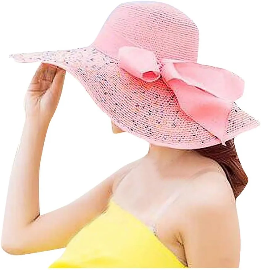 Sun Hats for Women Oversize Wide Brim Straw Beach Hat UV Protection Floppy Foldable Roll-Up Travel Summer UPF 50 