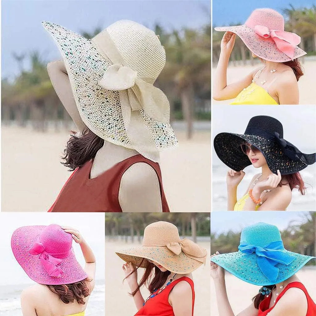 Sun Hats for Women Oversize Wide Brim Straw Beach Hat UV Protection Floppy Foldable Roll-Up Travel Summer UPF 50 