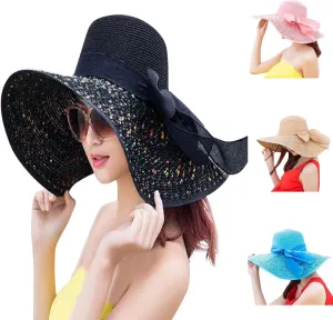 Sun Hats for Women Oversize Wide Brim Straw Beach Hat UV Protection Floppy Foldable Roll-Up Travel Summer UPF 50 