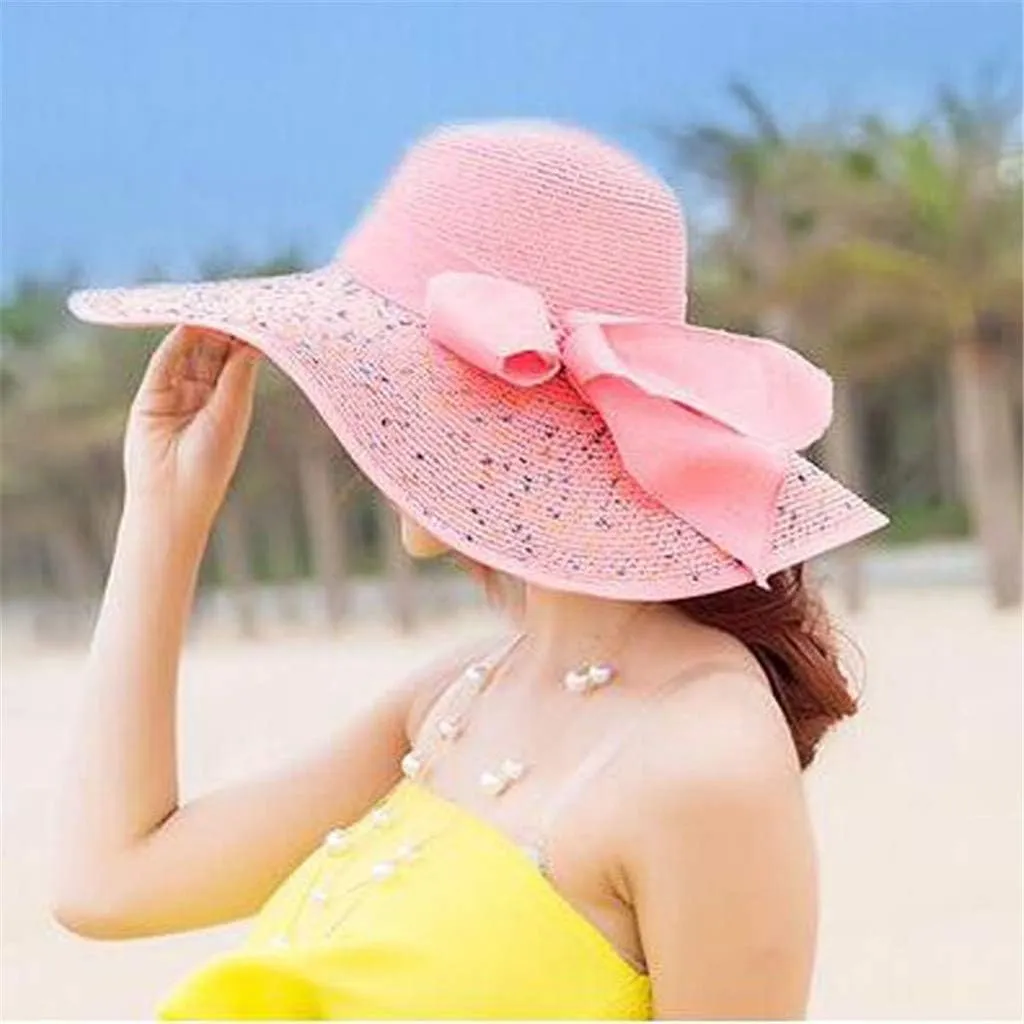 Sun Hats for Women Oversize Wide Brim Straw Beach Hat UV Protection Floppy Foldable Roll-Up Travel Summer UPF 50 