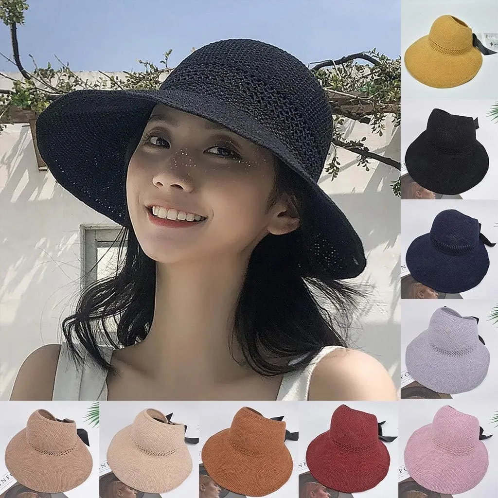 Sun Hats for Women Summer Wide Brim UV UPF 80  Panama Fedora Foldable Packable Straw Beach Vacation Hat